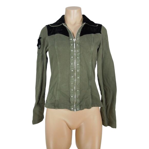 CITY LIGHTS (size S) Olive Green Combed Cotton Zip Up Top Juniors - Picture 1 of 6